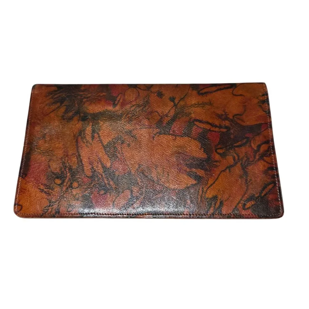 Vintage Viking Leather Checkbook Wallet Made in England Marbled Abstract 70s EUC